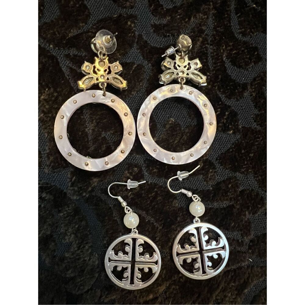 Earring set of Two Rhinestone Dangle Earring Lot - Picture 4 of 4
